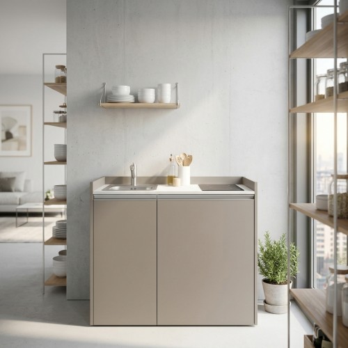 modulLINE ML 100 K Minik&uuml;che aus Holz mit K&uuml;hlschrank