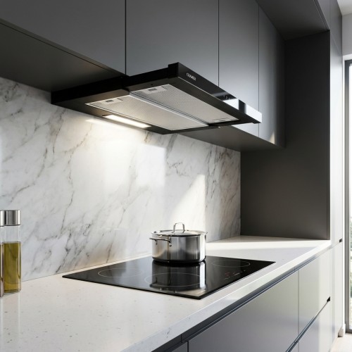 Flachpaneelhaube Schubl&uuml;fter ausziehbar mit schwarzer Glasblende 60 oder 90 cm