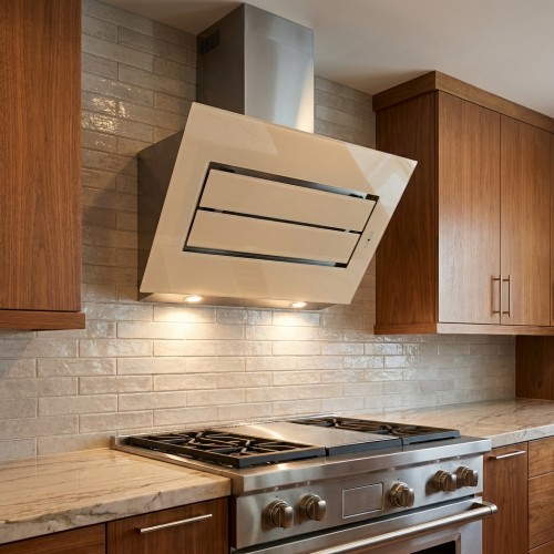 Wandhaube Kopffrei Glas magnolie mit Edelstahl Wandhaube Kopffrei Glas magnolie mit Edelstahl