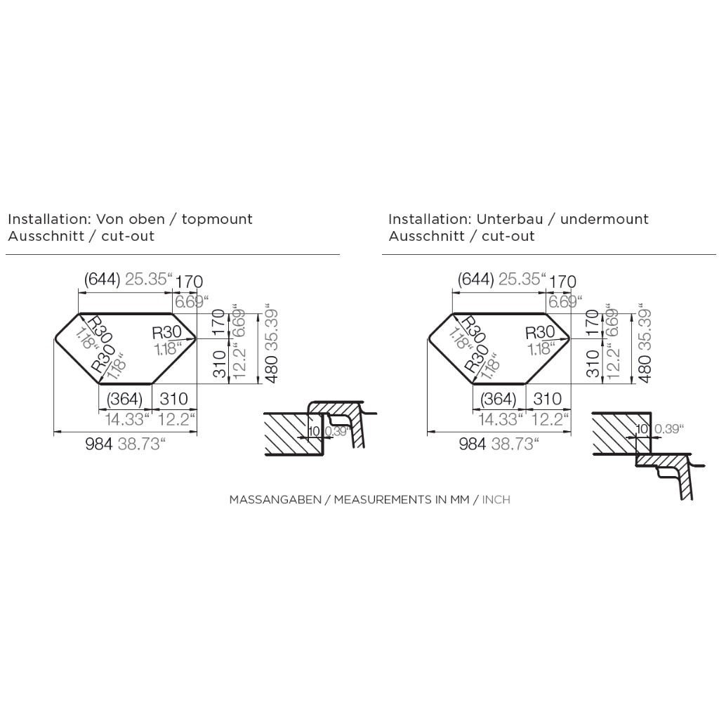 SCHOCK Primus C-150 Ein-/Unterbau Eckspüle
