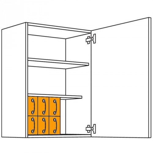 Wandschrank mit 6 Schütten aus Kunststoff