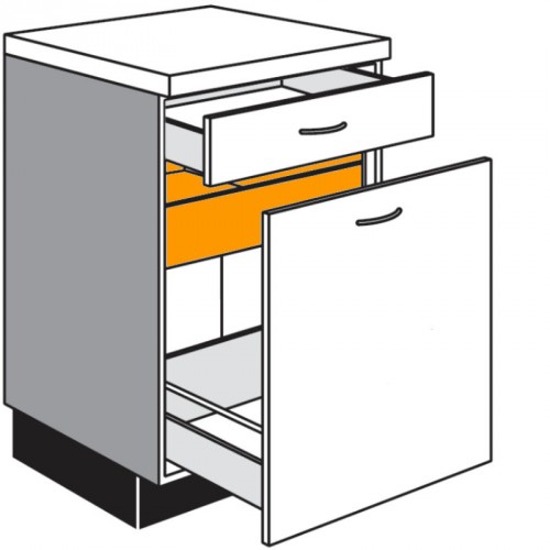 Unterschrank mit 1 Auszug 1 Schubkasten und 1 Innenschubkasten