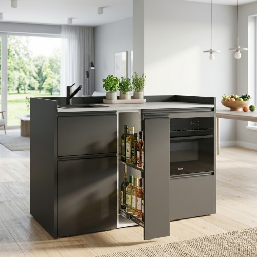 modulLINE ML 120F KOA Minik&uuml;che aus Holz mit Mikrowellenofen und 2 Ausz&uuml;ge