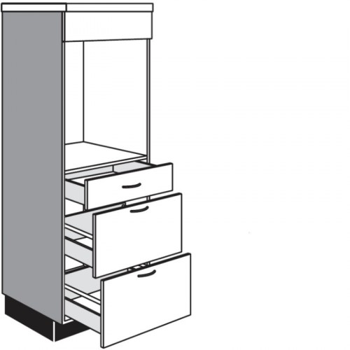 Highboardschrank für Einbaugeräte mit 1 Schubkasten und 2 Auszüge