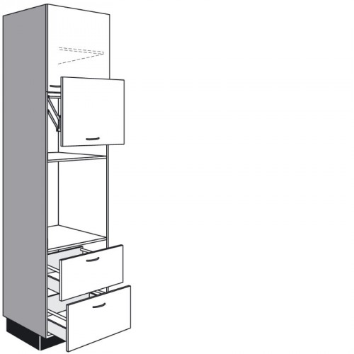 Hochschrank für Einbaugeräte mit 1, Lifttür, 1 Drehtür und 2 Auszüge