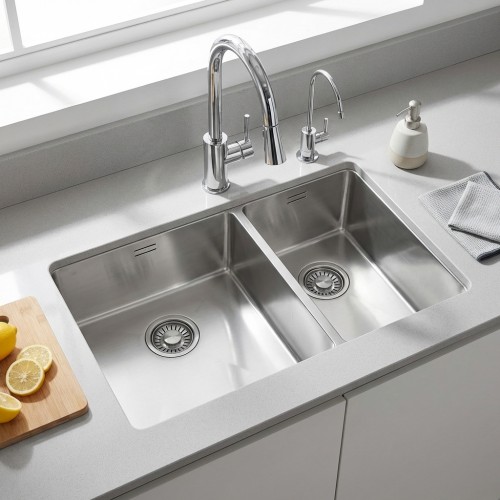 Edelstahlbecken mit Restebecken New York 18x40+40x40 Edelstahlbecken mit Restebecken New York 18x40+40x40