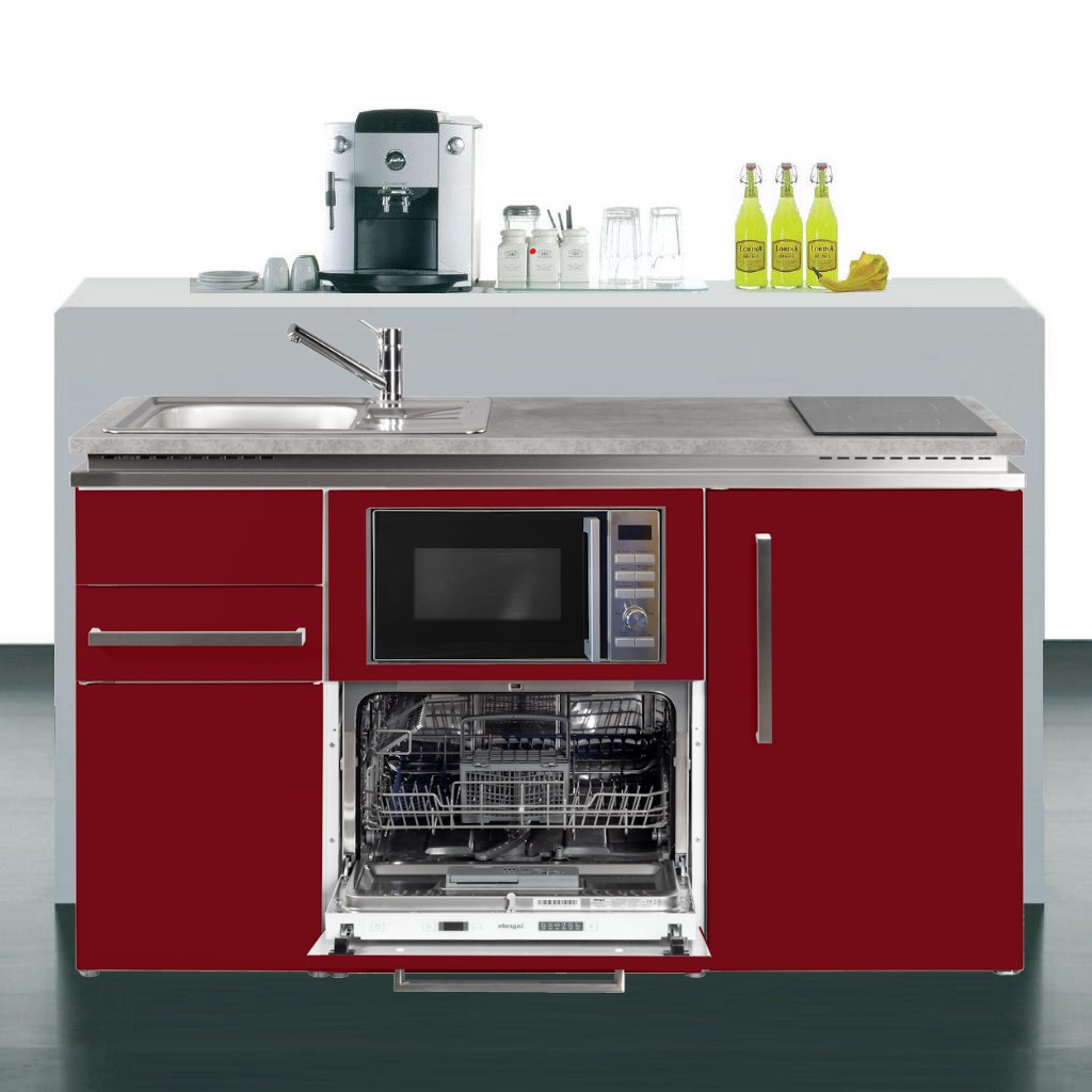 Miniküche Designline 150 cm breit mit Mikrowelle, Geschirrspüler