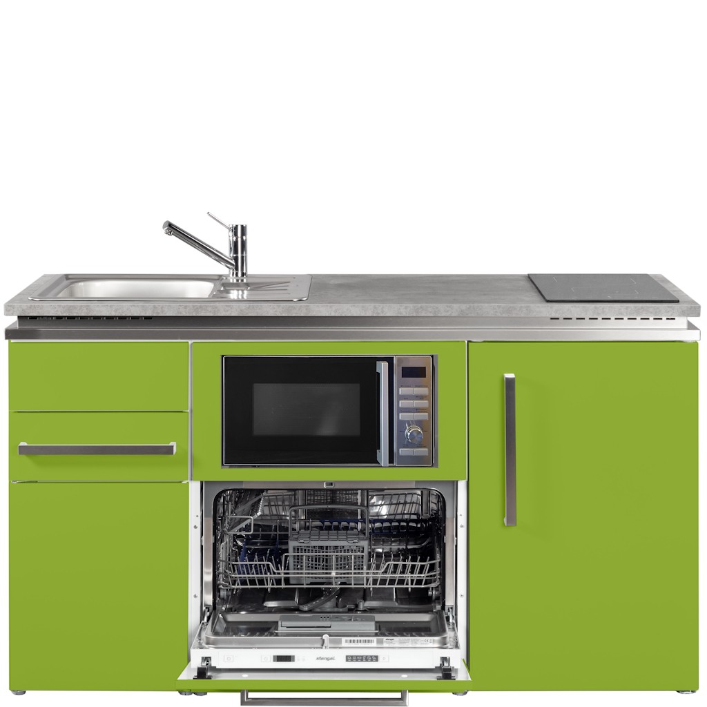 Miniküche Designline 150 cm breit mit Mikrowelle, Geschirrspüler