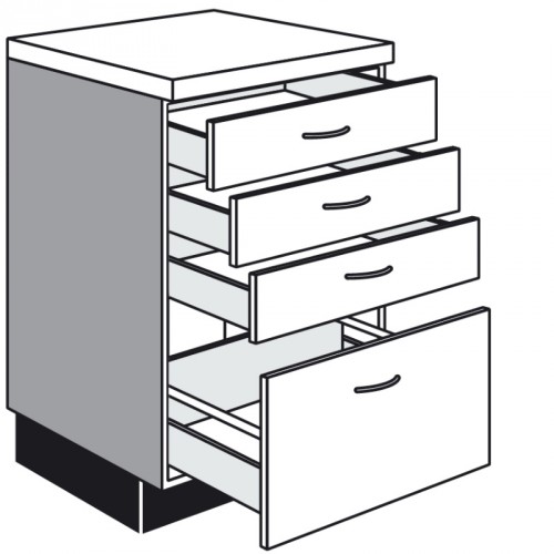 Kochfeld-Unterschrank mit 1 Auszug und 3 Schubkästen