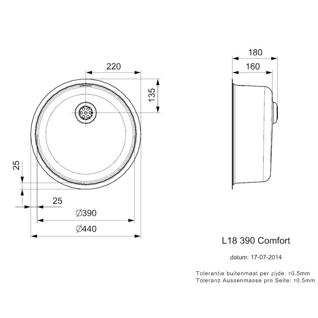 Einzel-Rundbecken für alle Montagearten L18 390 Comfort