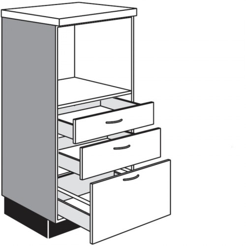Highboard für Einbaugeräte mit 1 Auszug und 2 Schubkästen