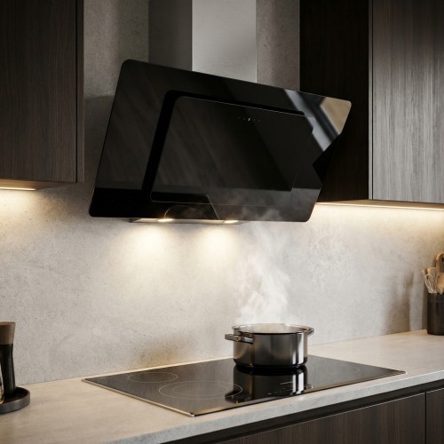 Schr&auml;ghaube Glas schwarz mit Edelstahl 2x1,5 Watt LED 3000 K Clean Air Funktion