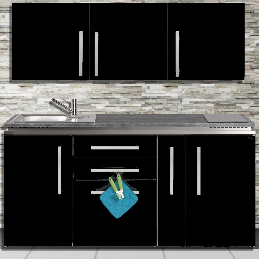 Komplettküche 180 cm breit mit Hängeschränke, Kühlschrank A++