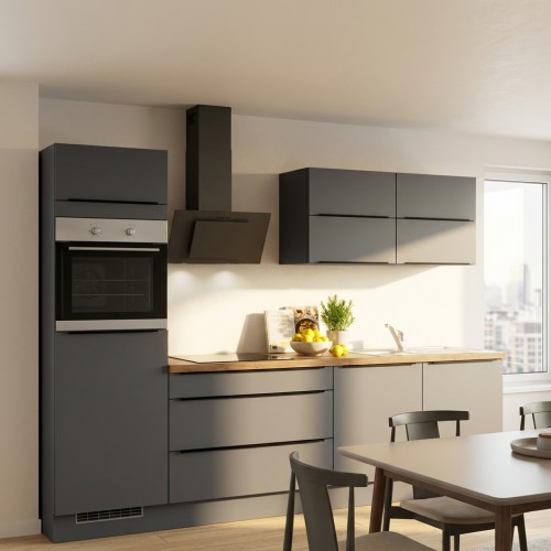 Impuls kompakte moderne Küchenzeile 280 cm mit horizontalen Oberschränken mit Geräten Impuls kompakte moderne Küchenzeile 280 cm mit horizontalen Oberschränken mit Geräten