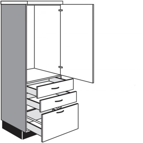 Highboardschrank für Einbaugeräte mit 1 Auszug und 2 Schubkästen