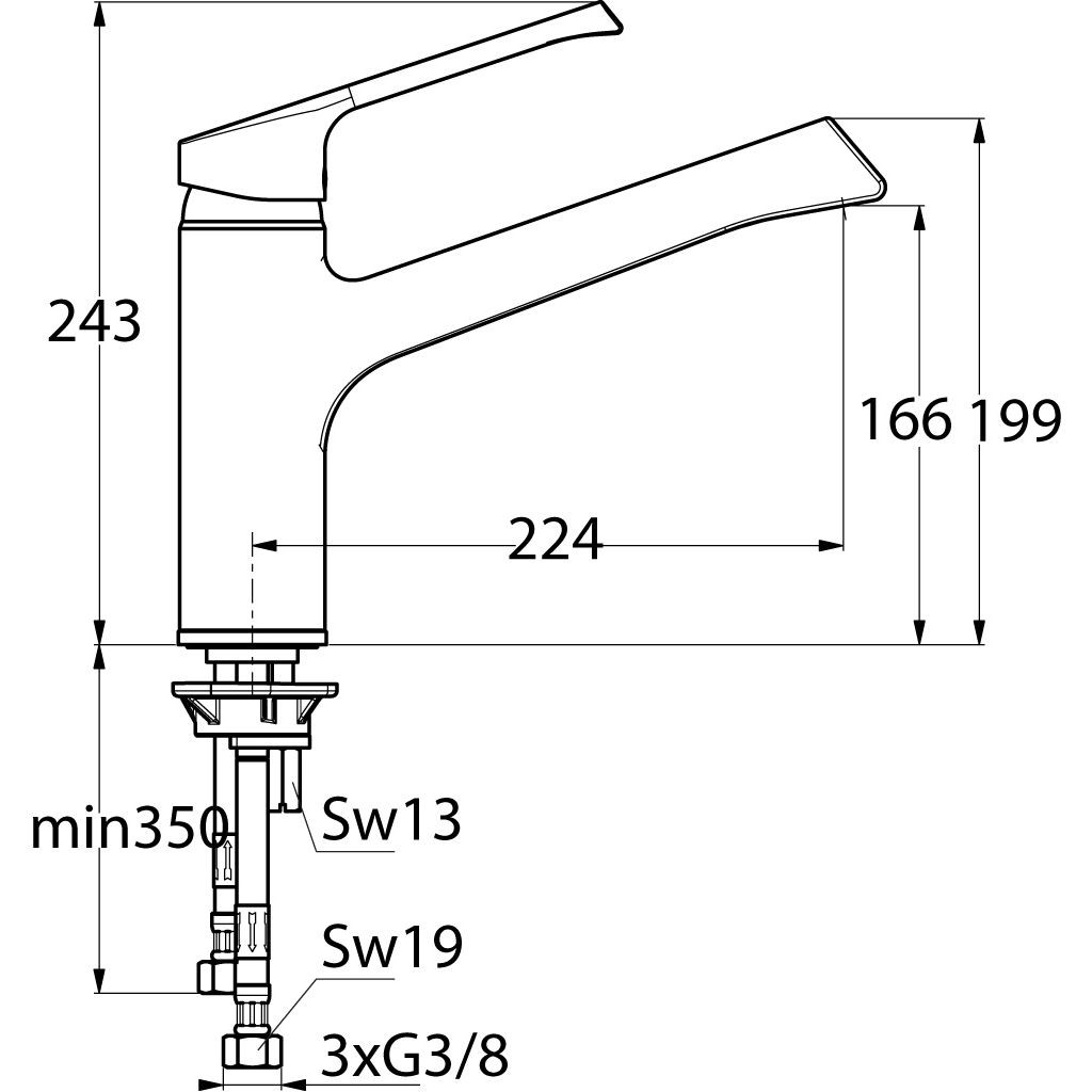Küchenarmatur Niederdruck mit schwenkbarem Gussauslauf