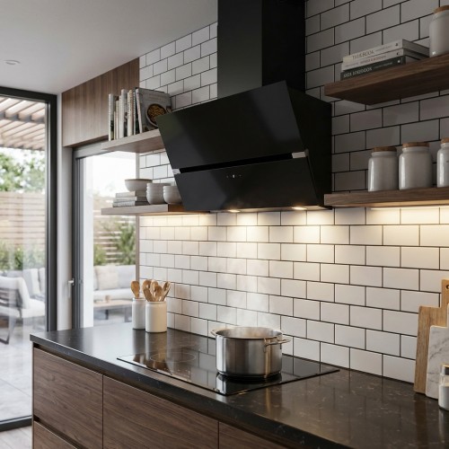 Schr&auml;ghaube Glas schwarz mit Edelstahl 2x1 Watt LED 3000 K