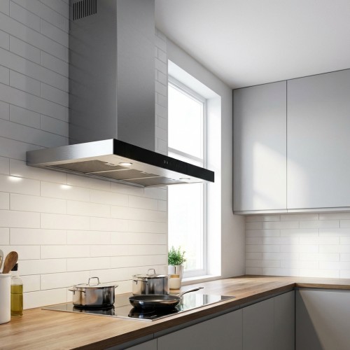 Wandhaube Edelstahl mit schwarzer Glasfront Wandhaube Edelstahl mit schwarzer Glasfront