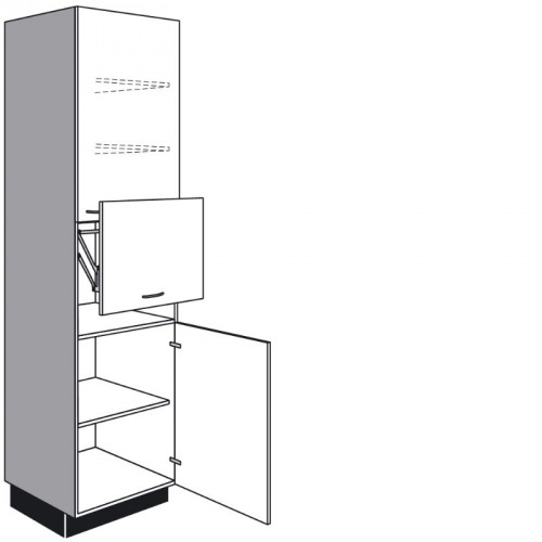 Seitenschrank für Einbaugeräte mit 1 Lifttür, 2 Drehtüren und 3 verstellbare Fachböden