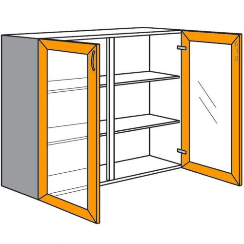 Vitrinen-Hängeschrank mit 2 Glasdrehtüren in Alu-Optik