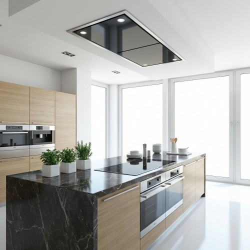 Deckenl&uuml;fter Deckenhaube mit schwarzem Satinglas 120x60 cm