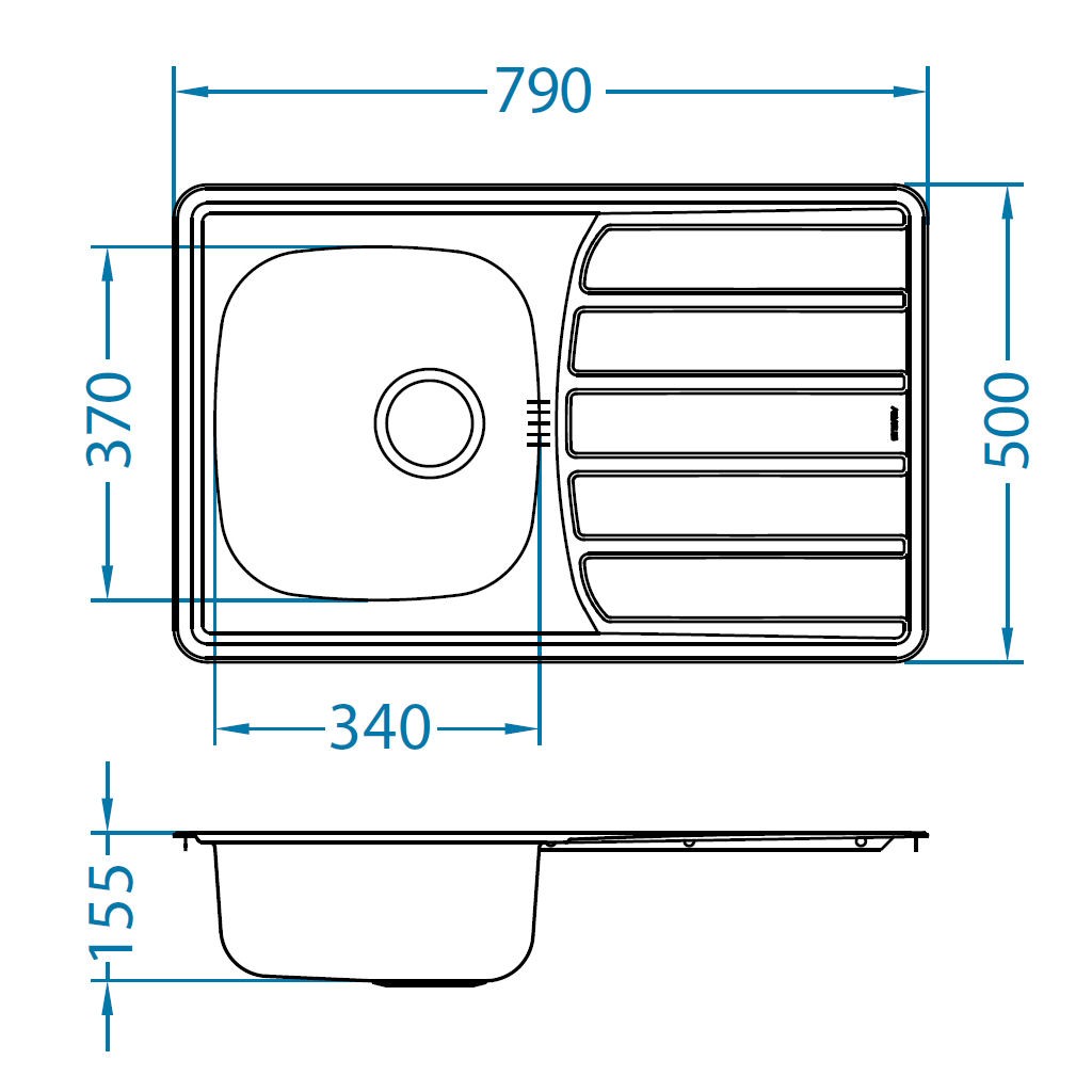 Einbauspüle mit Abtropffläche Zoom 20 Edelstahl oder Leinenstruktur