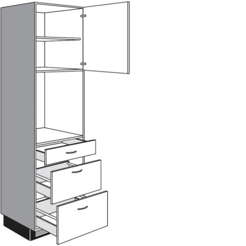 Seitenschrank für Einbaugeräte mit 1 Drehtür 2 Auszüge und 1 Schubkasten