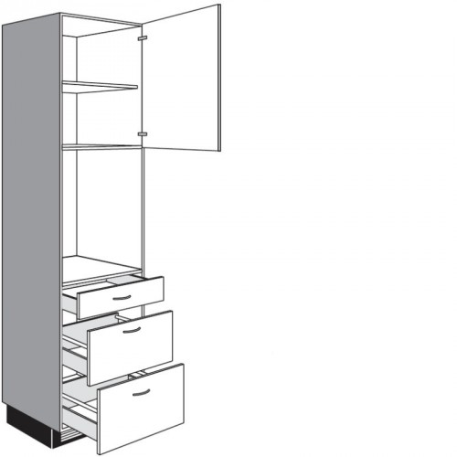 Seitenschrank für Einbaugeräte mit 1 Drehtür 1 Schubkasten und 2 Auszüge