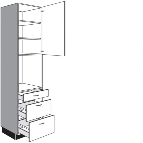 Hochschrank für Einbaugeräte mit 1 Drehtür 1 Schubkasten und 2 Auszüge