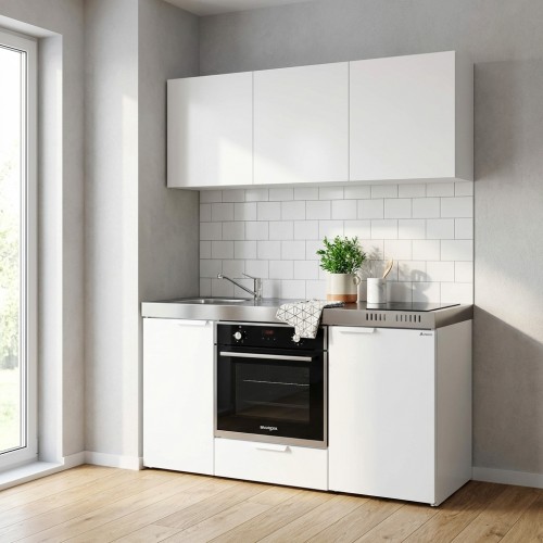 Kompaktk&uuml;che 150 cm Metall mit Backofen und H&auml;ngeschr&auml;nke