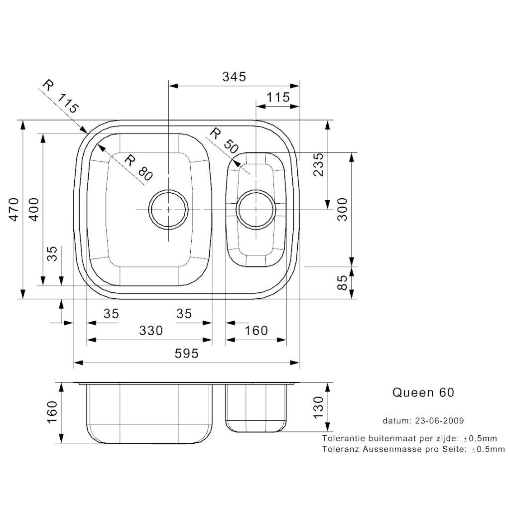 Küchenspüle mit Restebecken Queen L60