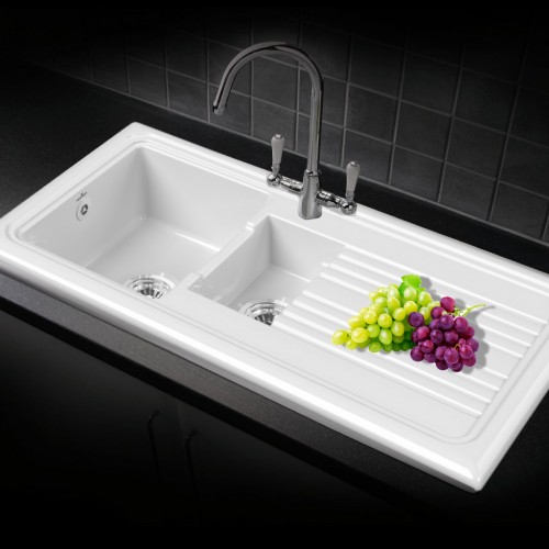 Keramik Einbauspüle weiss mit Restebecken RL301CW