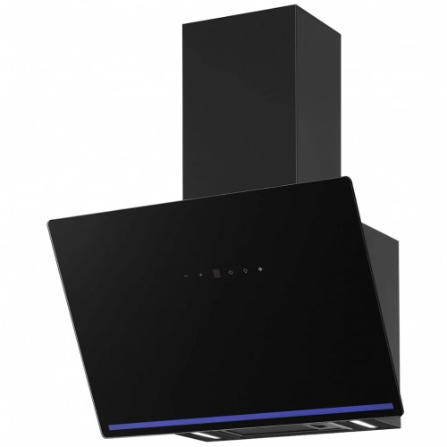 Schr&auml;ghaube Glas schwarz mit Edelstahl Kamin