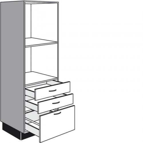 Highboard für Einbaugeräte mit 1 Auszug und 2 Schubkästen Nischenhöhe oben und unten 450 mm