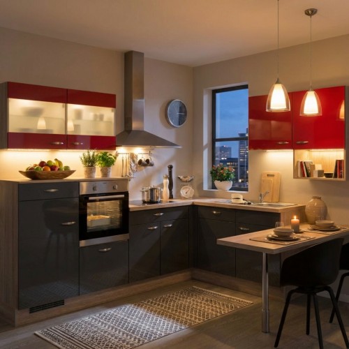 Pino Winkelk&uuml;che mit Ger&auml;ten und Tisch Blockbreite 275 x 245 cm