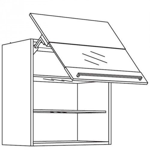 Wandschrank mit Schwingklappe und Segmentglasfront