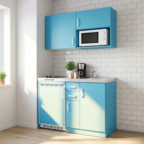 Minik&uuml;che mit H&auml;ngeschrank, Mikrowelle und K&uuml;hlschrank