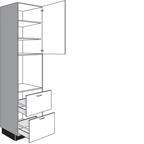 Hochschrank für Einbaugeräte mit 1 Drehtür und 2 Auszüge