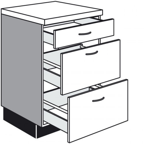 Kochfeld-Unterschrank mit 2 Auszüge und 1 Schubkasten