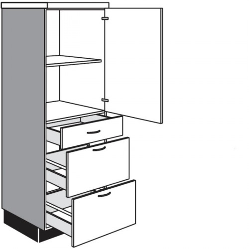 Highboardschrank mit 1 Drehtür 2 Auszüge und 1 Schubkasten