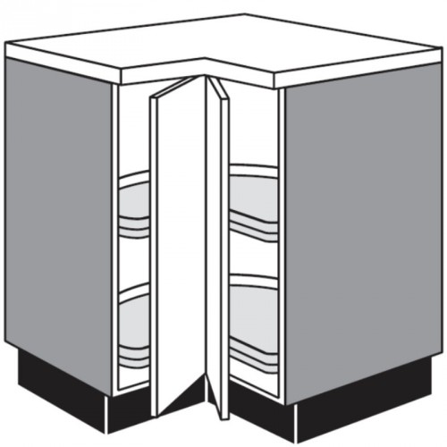Eck-Unterschrank mit Kunststoff-Drehböden geteilte einschwenkbare Türen mit Anschlagdämpfung