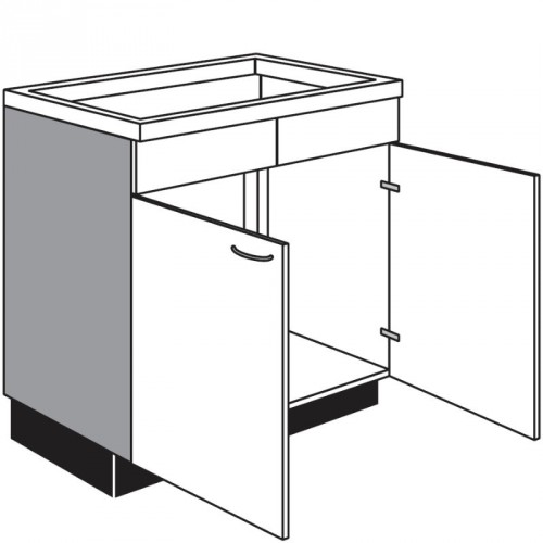 Spülen-Unterschrank mit 2 Drehtüren und 2 feste Fontblenden