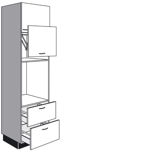 Seitenschrank für Einbaugeräte mit 1 Lifttür, 1 Drehtür und 2 Auszüge