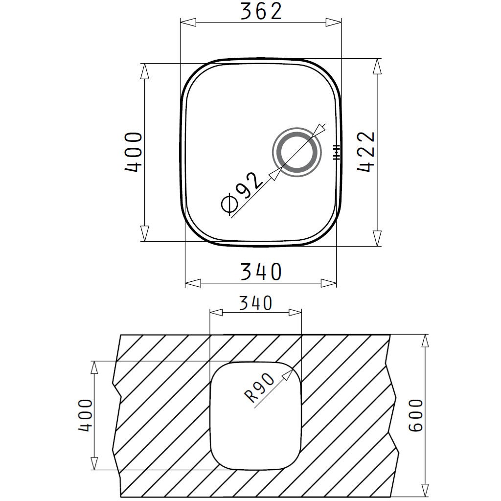 Spüle für Unterbau in Edelstahl