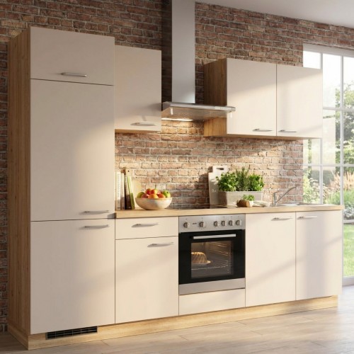 Moderne K&uuml;chenzeile 270 cm Stellmass mit Sp&uuml;le und Elektroger&auml;ten