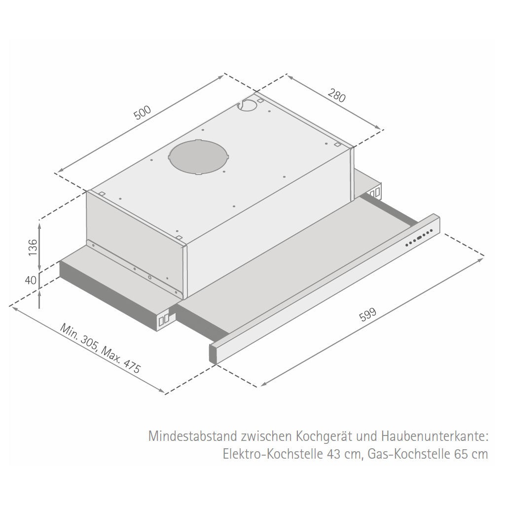 Einbauabzug Einbauhaube Breite 60 cm