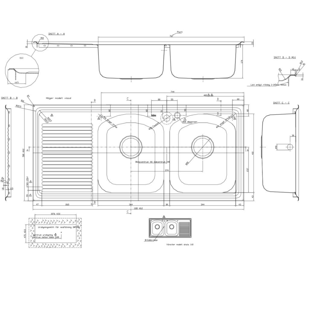 Doppelspüle mit Abtropffläche und Armaturenbank