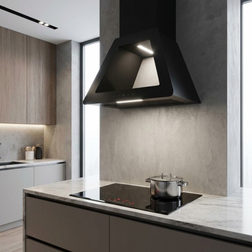 Design Wandhaube Glas schwarz 60 cm