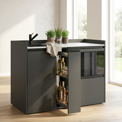 modulLINE ML 120F M Miniküche aus Holz mit Mikrowelle und Auszug modulLINE ML 120F M Miniküche aus Holz mit Mikrowelle und Auszug