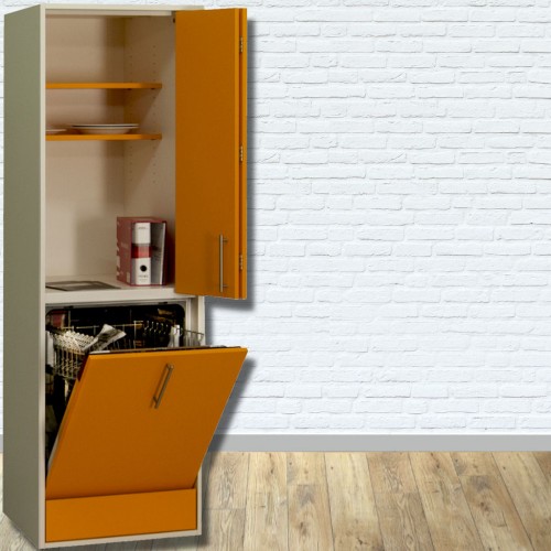 designLINE pro-art Beistellschrank orange-weiss mit Siemens Geschirrspüler